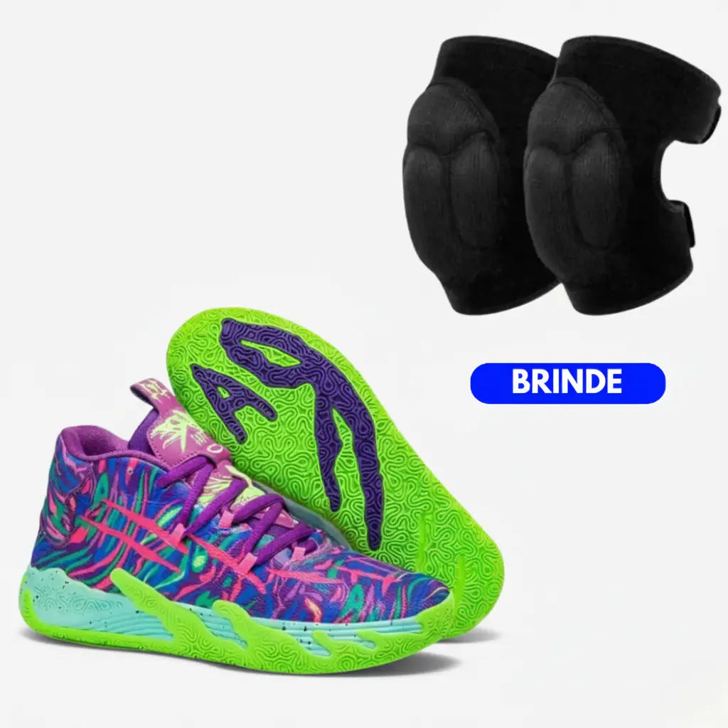 KIT Tênis de Vôlei AeroDunk + Joelheira de Brinde-Verde/Roxo