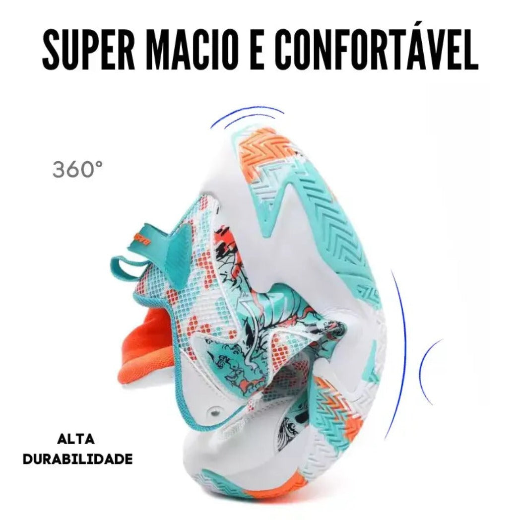 Kit Foam: Tênis de Basquete Grafite 1.0 + Joelheira com Espuma-Branco/Laranja