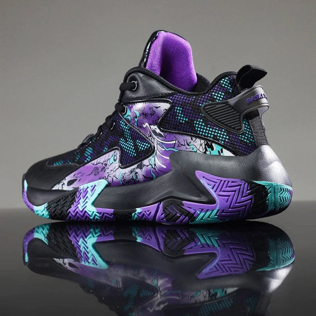 Kit Foam: Tênis de Basquete Grafite 1.0 + Joelheira com Espuma-Preto/Roxo