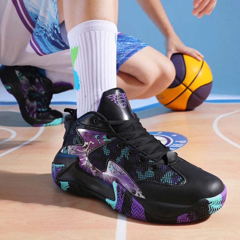 Kit Foam: Tênis de Basquete Grafite 1.0 + Joelheira com Espuma-Preto/Roxo