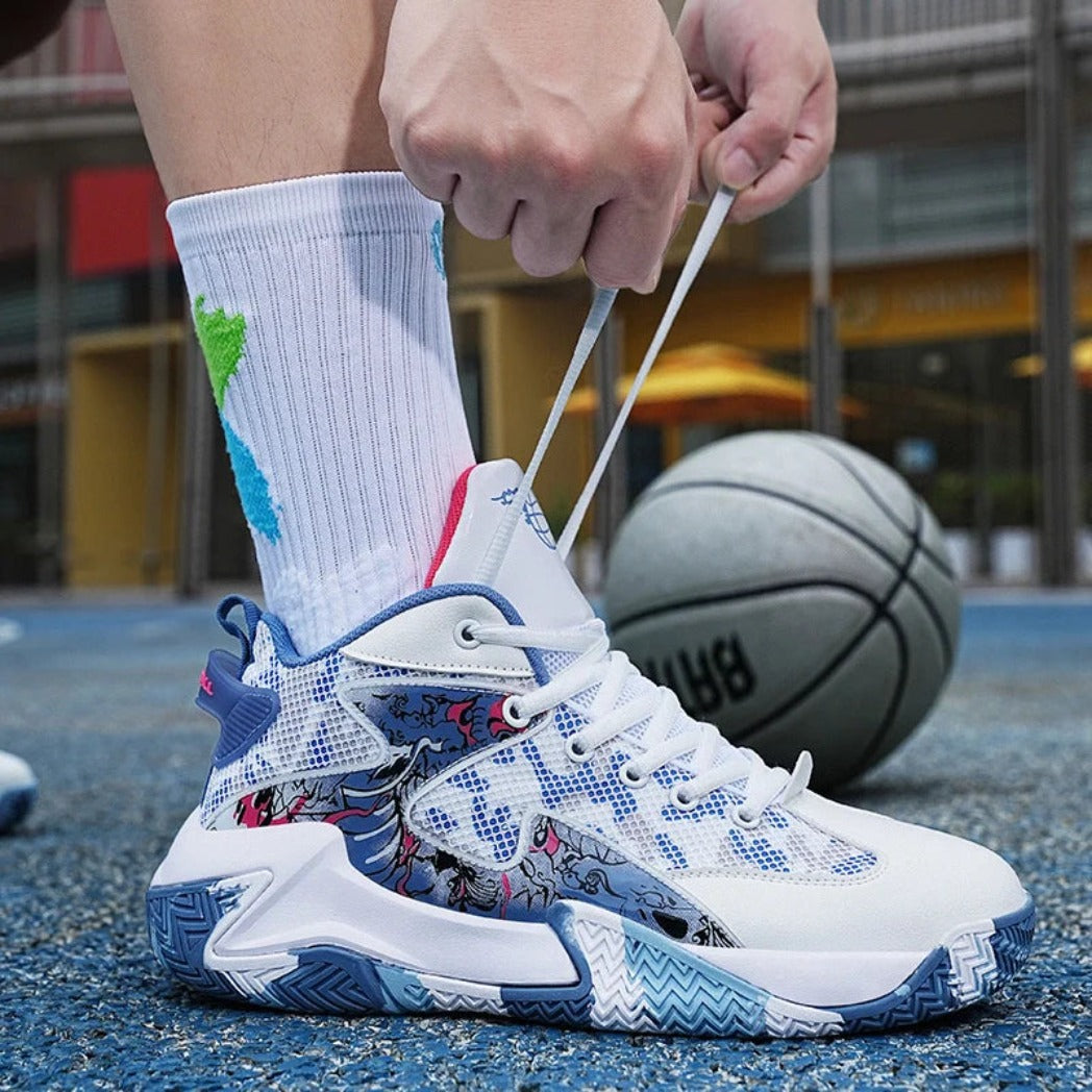 Kit Foam: Tênis de Basquete Grafite 1.0 + Joelheira com Espuma-Branco/Azul