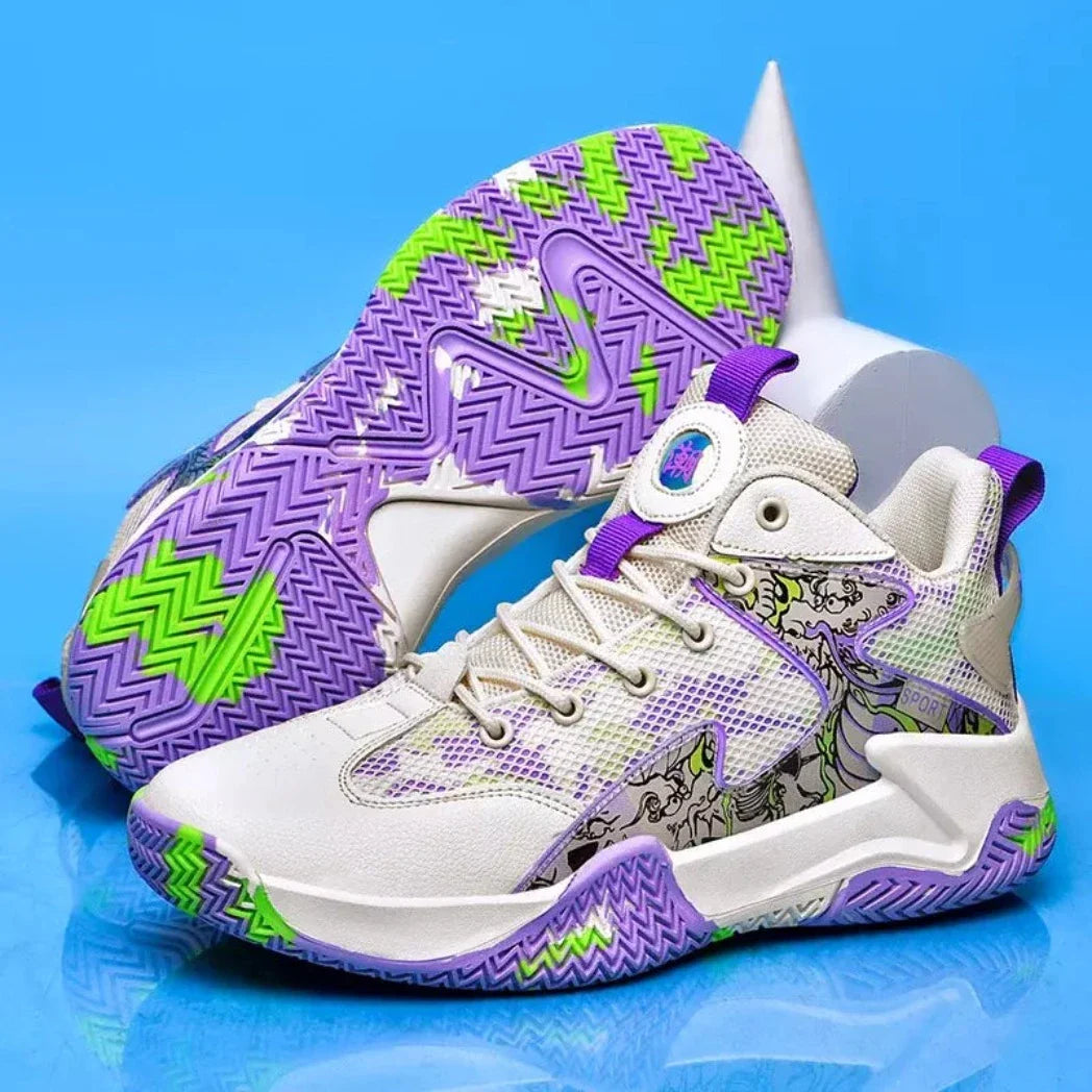 Tênis de Vôlei Feminino Grafite 3.0 | Respirável e Antiderrapante-Branco/Roxo